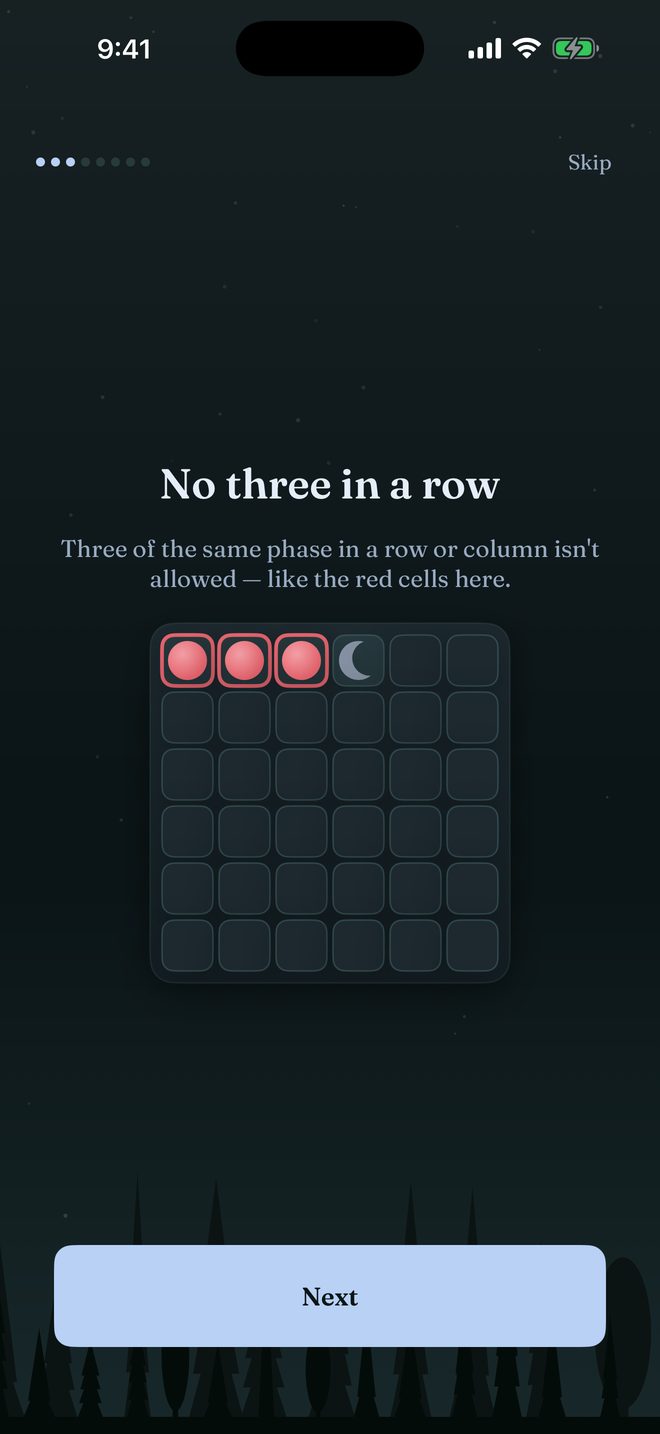 Learning the no-three-in-a-row rule